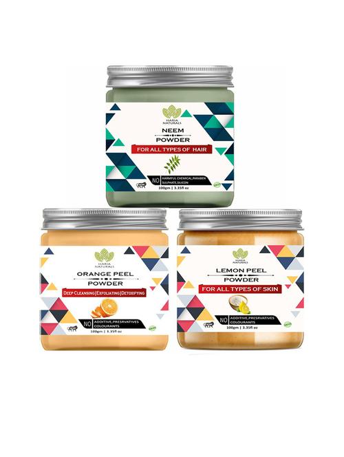 100% pure & naturals neem powder 100gm & orange peel powder 100gm & lemon peel powder 100gm (pack of 3) 300gm - 18636663 - Very Small Image - 1