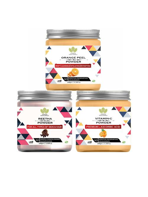 100% pure & naturals orange peel powder 100gm & reetha powder 100gm & vitamin-c powder 100gm (pack of 3) 300gm - 18636664 - Very Small Image - 1