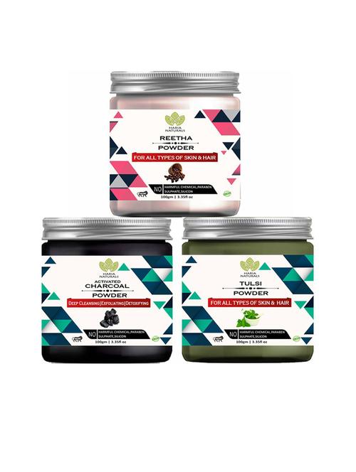 100% pure & naturals reetha powder 100gm & charcoal powder 100gm & tulsi powder 100gm (pack of 3) 300gm - 18636668 - Very Small Image - 1