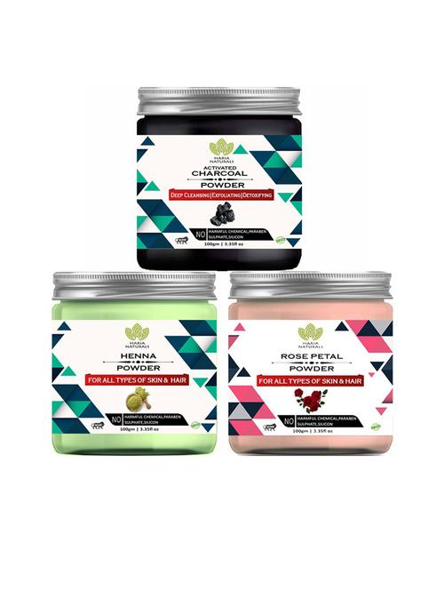 100% pure & naturals charcoal powder 100gm & henna powder 100gm & rose petal powder - 18636680 - Very Small Image - 1