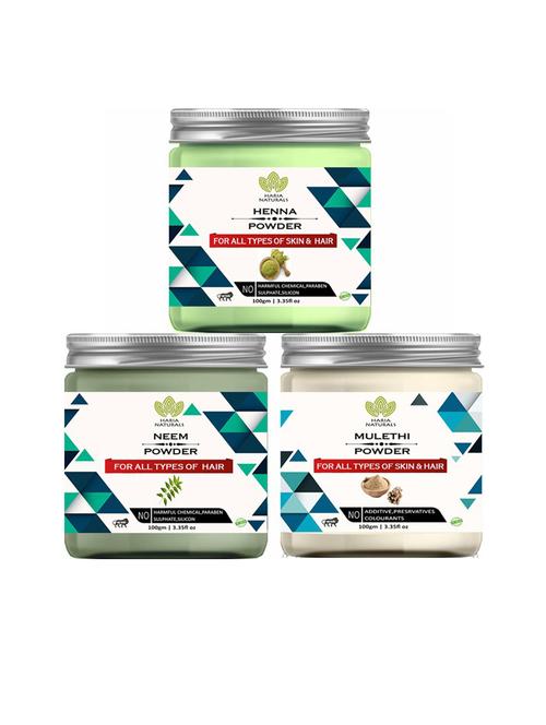 100% pure & naturals henna powder 100gm & neem powder 100gm & mulethi powder 100gm (pack of 3) 300gm - 18636703 - Very Small Image - 1