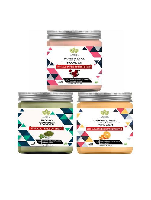 100% pure & naturals rose petal powder 100gm & indigo powder 100gm & orange peel powder 100gm (pack of 3) 300gm - 18636704 - Very Small Image - 1