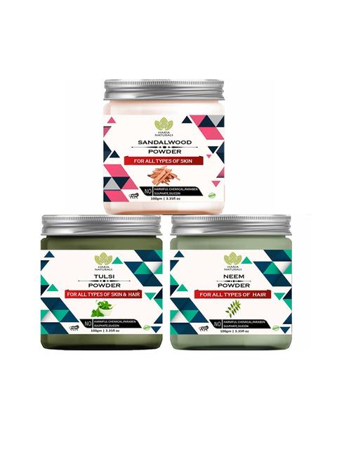 100% pure & naturals sandalwood powder 100gm & tulsi powder 100gm & neem powder 100gm (pack of 3) 300gm - 18636706 - Very Small Image - 1