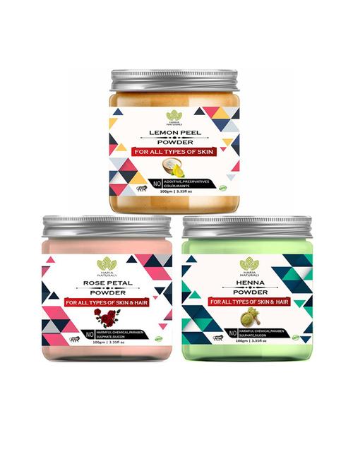 100% pure & naturals lemon peel powder 100gm & rose petal powder 100gm & henna powder 100gm (pack of 3) 300gm - 18636710 - Very Small Image - 1