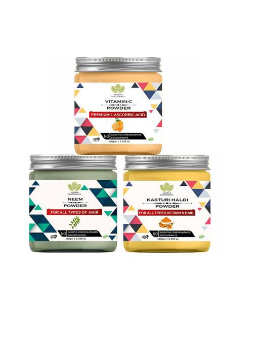 100% pure & naturals vitamin-c powder 100gm & neem powder 100gm & kasturi haldi powder 100gm (pack of 3) 300gm - 18636711 - Very Small Image - 1