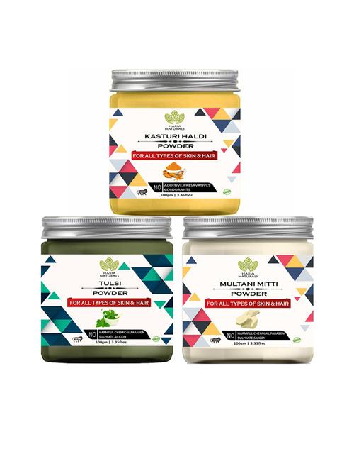 100% pure & naturals kasturi haldi powder 100gm & tulsi powder 100gm & multani mitti powder 100gm (pack of 3) 300gm - 18636713 - Very Small Image - 1
