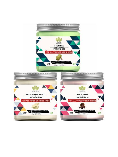 100% pure & naturals henna powder 100gm & multani mitti powder 100gm & reetha powder 100gm (pack of 3) 300gm - 18636719 - Very Small Image - 1