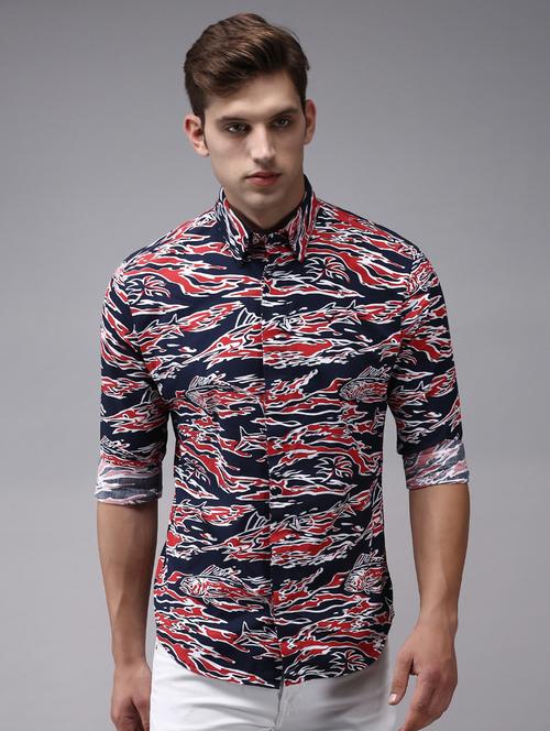 navy blue printed casual shirt - 18636935 - Very Small Image - 1