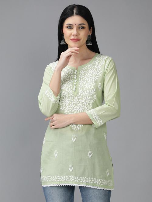 chikankari embroidered short kurti - 18636937 - Very Small Image - 1
