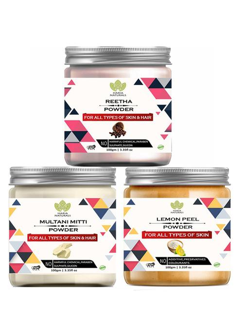 100% pure & naturals reetha powder 100gm & multani mitti powder 100gm & lemon peel powder 100gm (pack of 3) 300gm - 18638321 - Very Small Image - 1