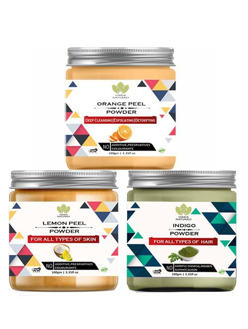 100% pure & naturals orange peel powder 100gm & lemon peel powder 100gm & indigo powder 100gm (pack of 3) 300gm - 18638322 - Very Small Image - 1