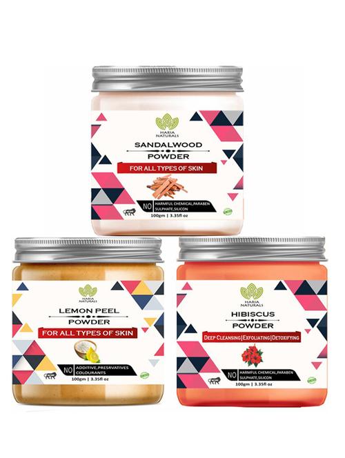100% pure & naturals sandalwood powder 100gm & lemon peel powder 100gm & hibiscus powder 100gm (pack of 3) 300gm - 18638325 - Very Small Image - 1