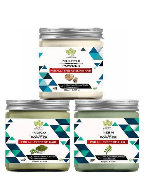 100% pure & naturals mulethi powder 100gm & indigo powder 100gm & neem powder 100gm (pack of 3) 300gm - 18638326 - Very Small Image - 1