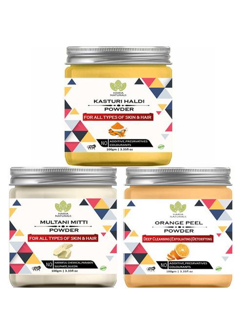100% pure & naturals kasturi haldi powder 100gm & multani mitti powder 100gm & orange peel powder 100gm (pack of 3) 300gm - 18638328 - Very Small Image - 1
