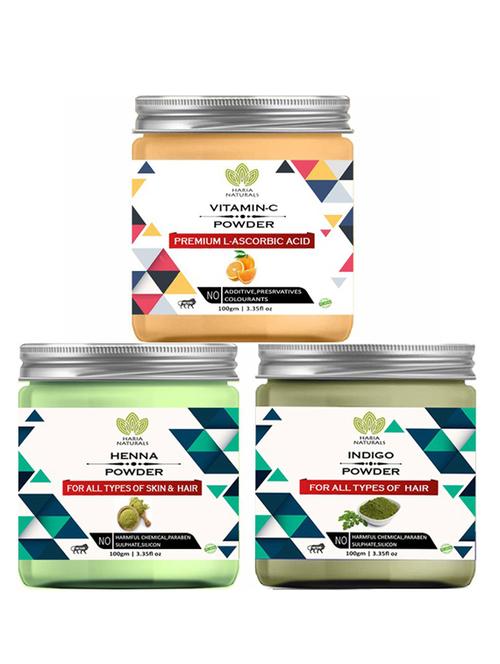 100% pure & naturals vitamin-c powder 100gm & henna powder 100gm & indigo powder 100gm (pack of 3) 300gm - 18638329 - Very Small Image - 1