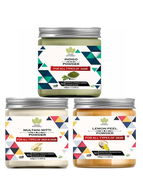100% pure & naturals indigo powder 100gm & multani mitti powder 100gm & lemon peel powder 100gm (pack of 3) 300gm - 18638330 - Very Small Image - 1