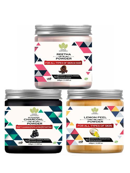 100% pure & naturals reetha powder 100gm & charcoal powder 100gm & lemon peel powder 100gm (pack of 3) 300gm - 18638331 - Very Small Image - 1