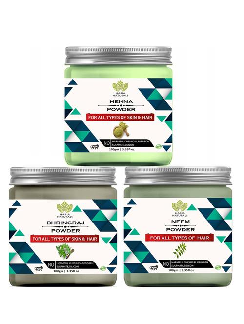 100% pure & naturals henna powder 100gm & bhringraj powder 100gm & neem powder 100gm (pack of 3) 300gm - 18638333 - Very Small Image - 1
