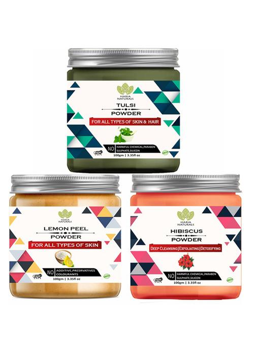 100% pure & naturals tulsi powder 100gm & lemon peel powder 100gm & hibiscus powder 100gm (pack of 3) 300gm - 18638338 - Very Small Image - 1