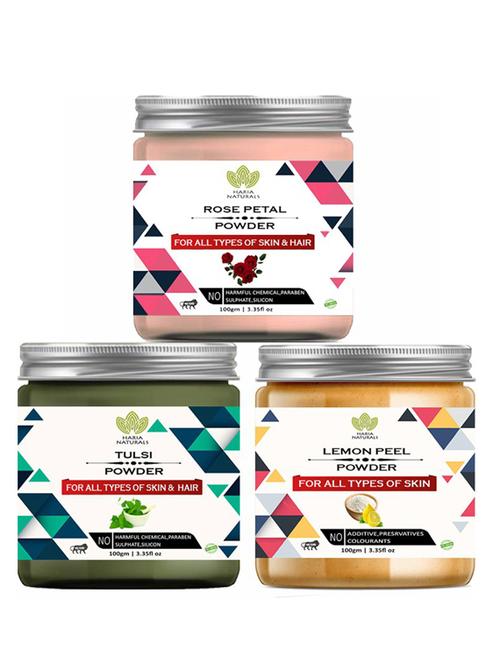 100% pure & naturals rose petal powder 100gm & tulsi powder 100gm & lemon peel powder 100gm (pack of 3) 300gm - 18638342 - Very Small Image - 1