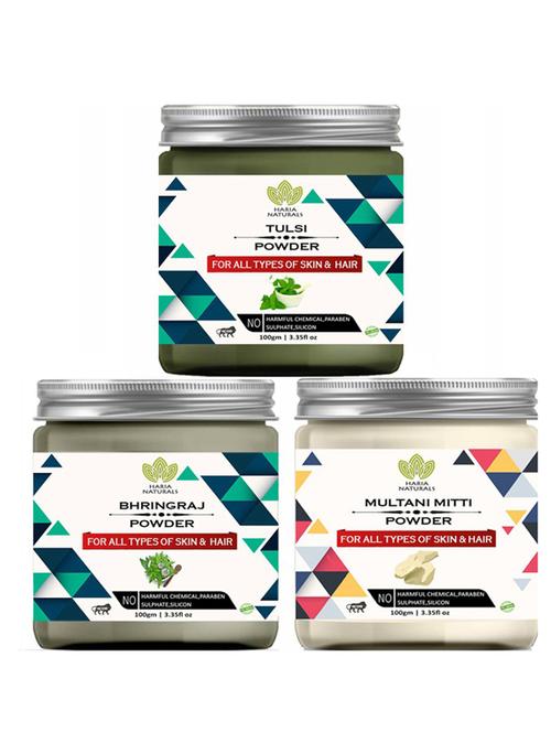 100% pure & naturals tulsi powder 100gm & bhringraj powder 100gm & multani mitti powder 100gm (pack of 3) 300gm - 18638346 - Very Small Image - 1