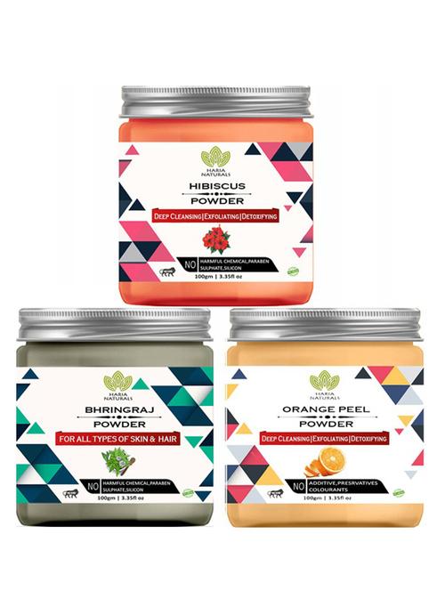 100% pure & naturals hibiscus powder 100gm & bhringraj powder 100gm & orange peel powder 100gm (pack of 3) 300gm - 18638348 - Very Small Image - 1