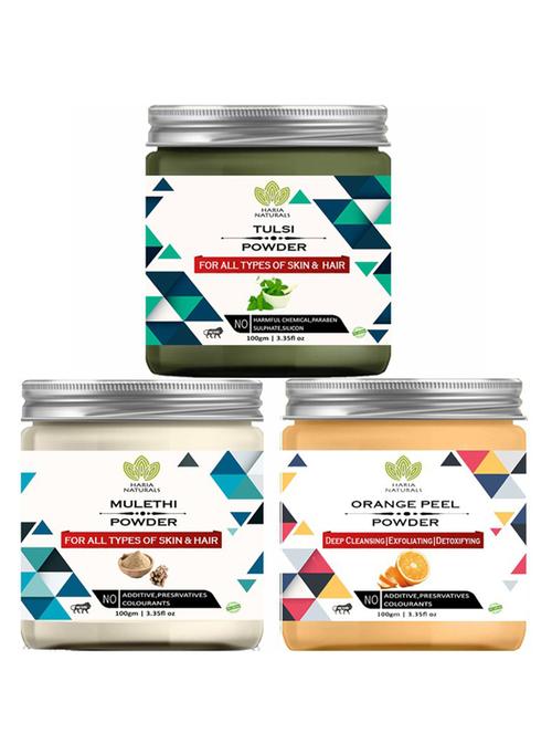 100% pure & naturals tulsi powder 100gm & mulethi powder 100gm & orange peel powder 100gm (pack of 3) 300gm - 18638349 - Very Small Image - 1