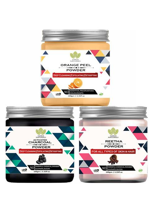 100% pure & naturals orange peel powder 100gm & charcoal powder 100gm & reetha powder 100gm (pack of 3) 300gm - 18638350 - Very Small Image - 1