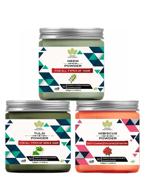 100% pure & naturals neem powder 100gm & tulsi powder 100gm & hibiscus powder 100gm (pack of 3) 300gm - 18638351 - Very Small Image - 1