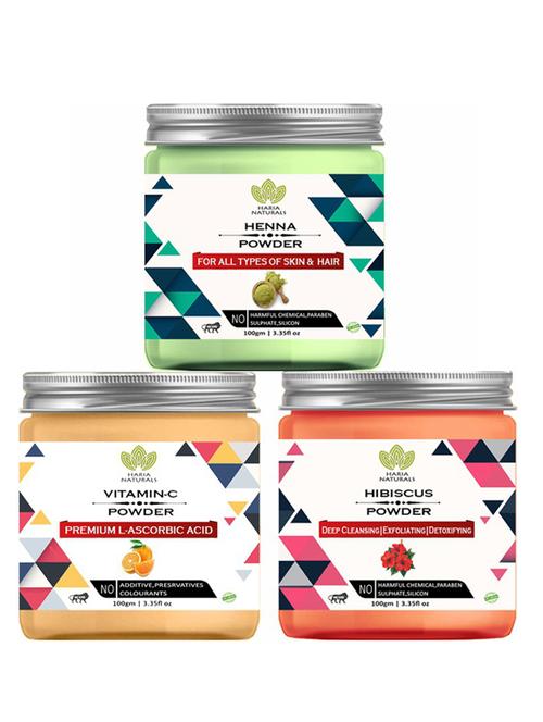 100% pure & naturals henna powder 100gm & vitamin-c powder 100gm & hibiscus powder 100gm (pack of 3) 300gm - 18638352 - Very Small Image - 1