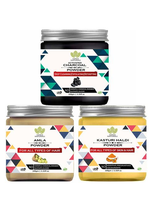 100% pure & naturals charcoal powder 100gm & amla powder 100gm & kasturi haldi powder 100gm (pack of 3) 300gm - 18638361 - Very Small Image - 1