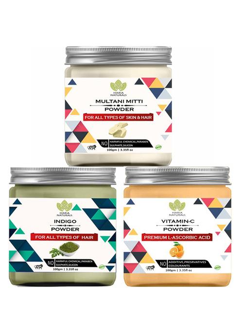 100% pure & naturals multani mitti powder 100gm & indigo powder 100gm & vitamin-c powder 100gm (pack of 3) 300gm - 18638366 - Very Small Image - 1