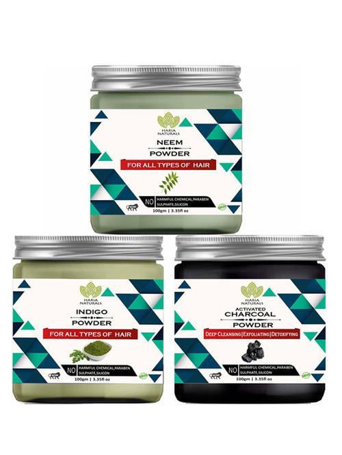 100% pure & naturals neem powder 100gm & indigo powder 100gm & charcoal powder 100gm (pack of 3) 300gm - 18638370 - Very Small Image - 1