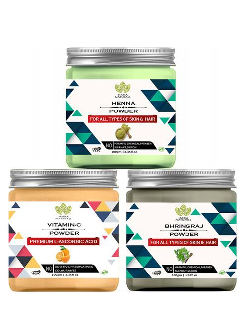 100% pure & naturals henna powder 100gm & vitamin-c powder 100gm & bhringraj powder 100gm (pack of 3) 300gm - 18638371 - Very Small Image - 1