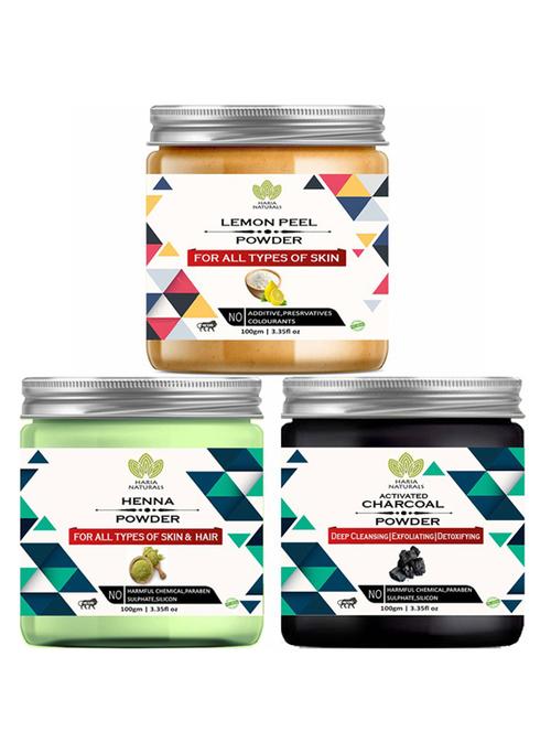100% pure & naturals lemon peel powder 100gm & henna powder 100gm & charcoal powder 100gm (pack of 3) 300gm - 18638373 - Very Small Image - 1