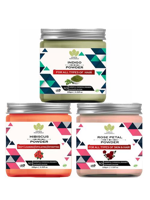 100% pure & naturals indigo powder 100gm & hibiscus powder 100gm & rose petal powder 100gm (pack of 3) 300gm - 18638374 - Very Small Image - 1