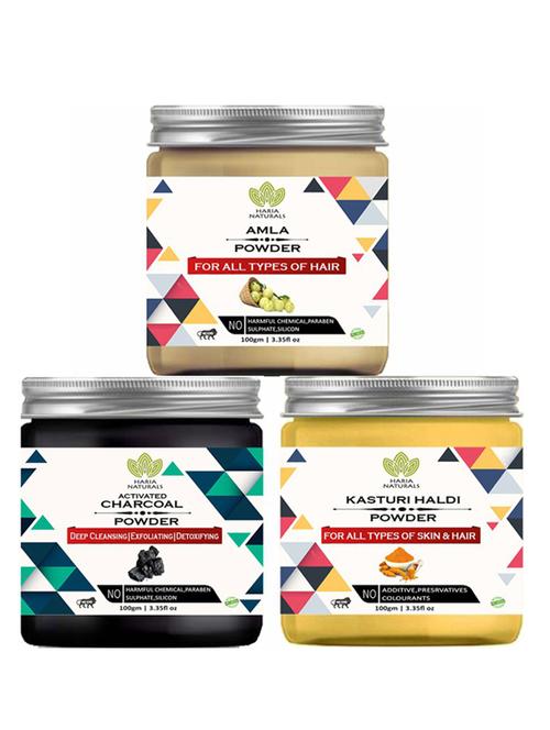 100% pure & naturals amla powder 100gm & charcoal powder 100gm & kasturi haldi powder 100gm (pack of 3) 300gm - 18638375 - Very Small Image - 1