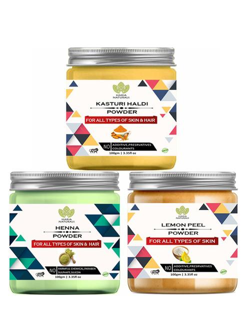 100% pure & naturals kasturi haldi powder 100gm & henna powder 100gm & lemon peel powder 100gm (pack of 3) 300gm - 18638378 - Very Small Image - 1