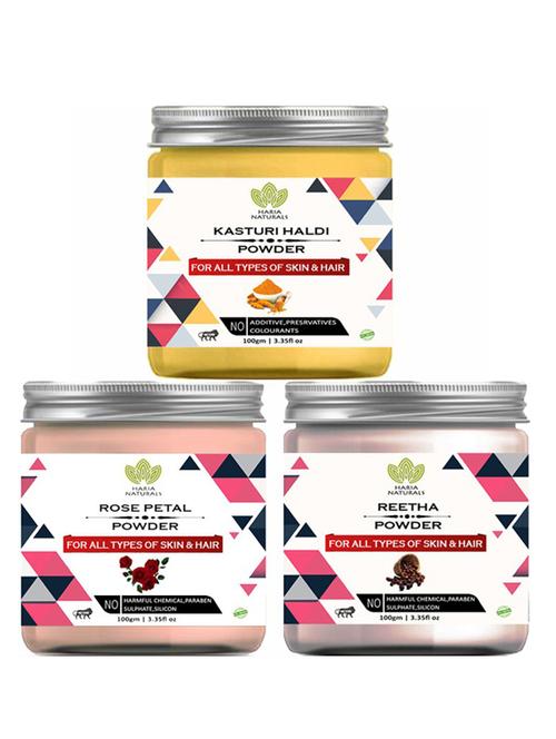 100% pure & naturals kasturi haldi powder 100gm & rose petal powder 100gm & reetha powder 100gm (pack of 3) 300gm - 18638380 - Very Small Image - 1