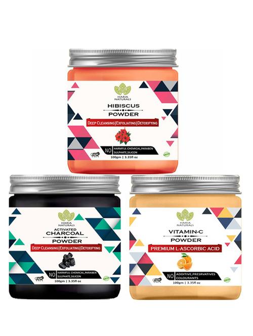 100% pure & naturals hibiscus powder 100gm & charcoal powder 100gm & vitamin-c powder 100gm (pack of 3) 300gm - 18638381 - Very Small Image - 1