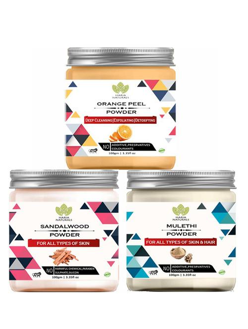 100% pure & naturals orange peel powder 100gm & sandalwood powder 100gm & mulethi powder 100gm (pack of 3) 300gm - 18638382 - Very Small Image - 1