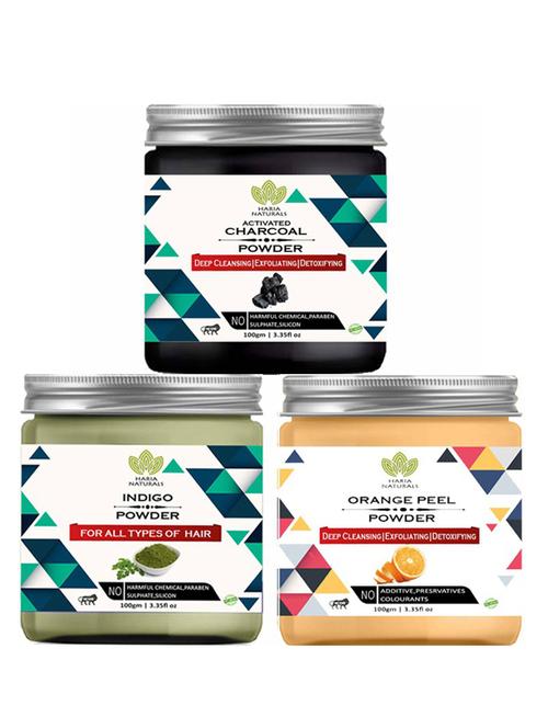 100% pure & naturals charcoal powder 100gm & indigo powder 100gm & orange peel powder - 18638383 - Very Small Image - 1
