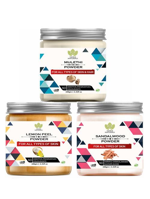 100% pure & naturals mulethi powder 100gm & lemon peel powder 100gm & sandalwood powder 100gm (pack of 3) 300gm - 18638386 - Very Small Image - 1
