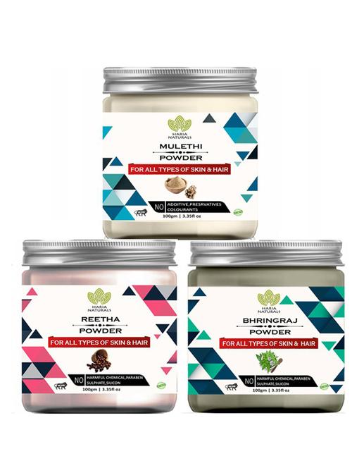 100% pure & naturals mulethi powder 100gm & reetha powder 100gm & bhringraj powder 100gm (pack of 3) 300gm - 18638388 - Very Small Image - 1