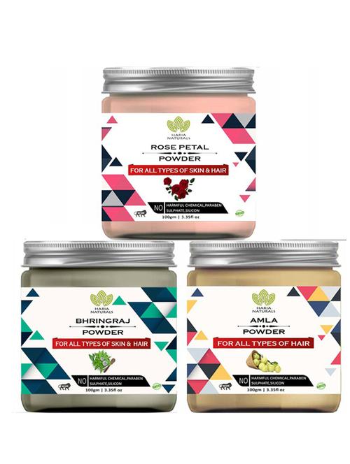 100% pure & naturals rose petal powder 100gm & bhringraj powder 100gm & amla powder 100gm (pack of 3) 300gm - 18638392 - Very Small Image - 1