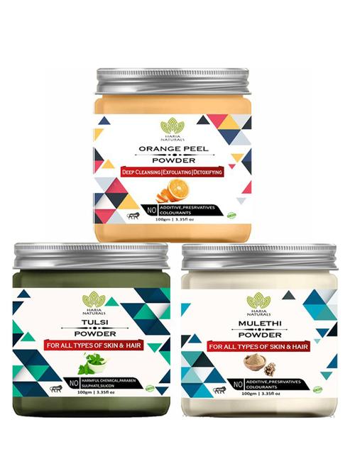 100% pure & naturals orange peel powder 100gm & tulsi powder 100gm & mulethi powder 100gm (pack of 3) 300gm - 18638393 - Very Small Image - 1