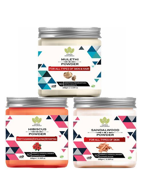 100% pure & naturals mulethi powder 100gm & hibiscus powder 100gm & sandalwood powder 100gm (pack of 3) 300gm - 18638397 - Very Small Image - 1
