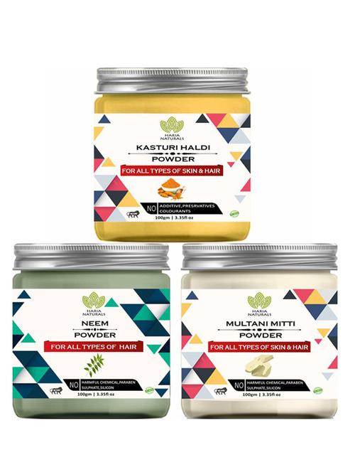 100% pure & naturals kasturi haldi powder 100gm & neem powder 100gm & multani mitti powder 100gm (pack of 3) 300gm - 18638401 - Very Small Image - 1