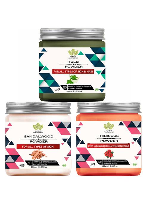 100% pure & naturals tulsi powder 100gm & sandalwood powder 100gm & hibiscus powder 100gm (pack of 3) 300gm - 18638402 - Very Small Image - 1