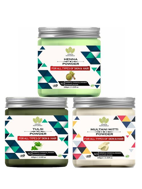 100% pure & naturals henna powder 100gm & tulsi  powder 100gm & multani mitti powder 100gm (pack of 3) 300gm - 18638403 - Very Small Image - 1